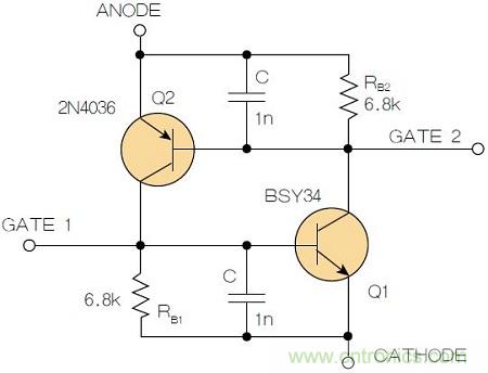 圖2：增加兩個(gè)電容值為1nF的SMD陶瓷電容器后，可以在ΔV達(dá)到10V的情況下防止導(dǎo)通。