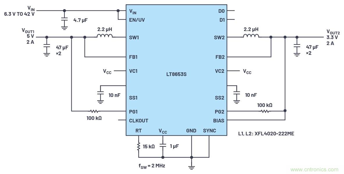 具有6.2 µA靜態(tài)電流的雙通道、42 V、2 A、單片、同步降壓型Silent Switcher 2穩(wěn)壓器