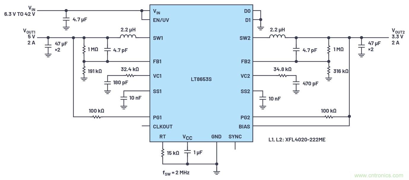 具有6.2 µA靜態(tài)電流的雙通道、42 V、2 A、單片、同步降壓型Silent Switcher 2穩(wěn)壓器