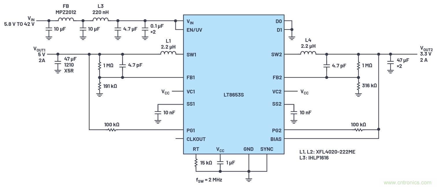 具有6.2 µA靜態(tài)電流的雙通道、42 V、2 A、單片、同步降壓型Silent Switcher 2穩(wěn)壓器