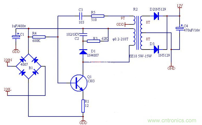 六款簡單的開關(guān)電源電路設(shè)計，內(nèi)附原理圖詳解