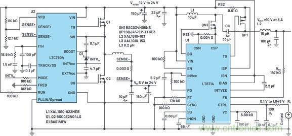 通過5 V至24 V輸入提供雙極性、雙向DC-DC流入和流出電流